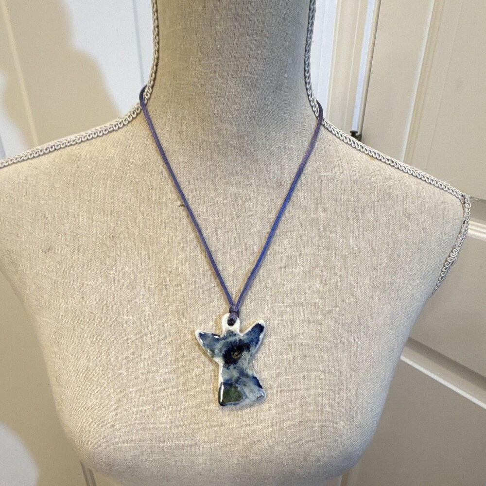 Ceramic Blue Angel Pendant For Necklace Or Ornament